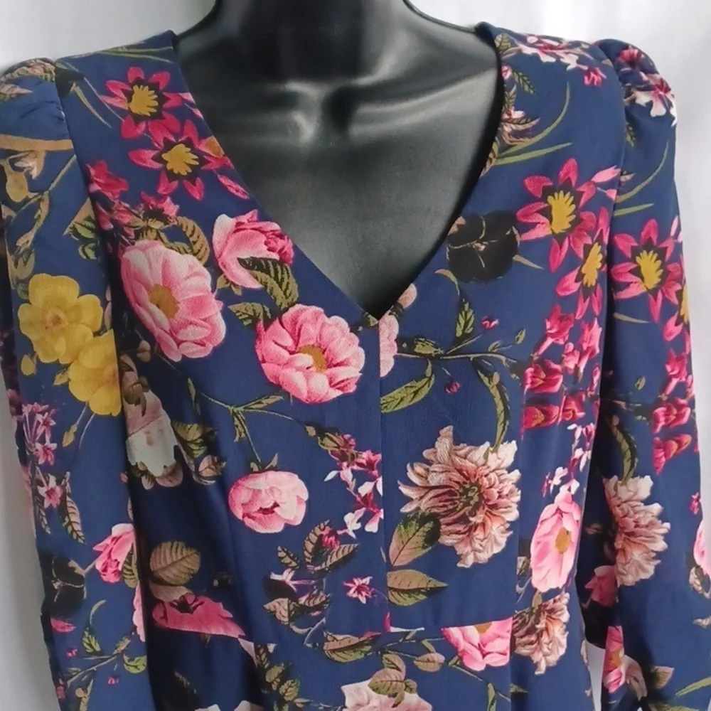 Eliza J Floral Navy Midi Dress, Sz 8, Lined